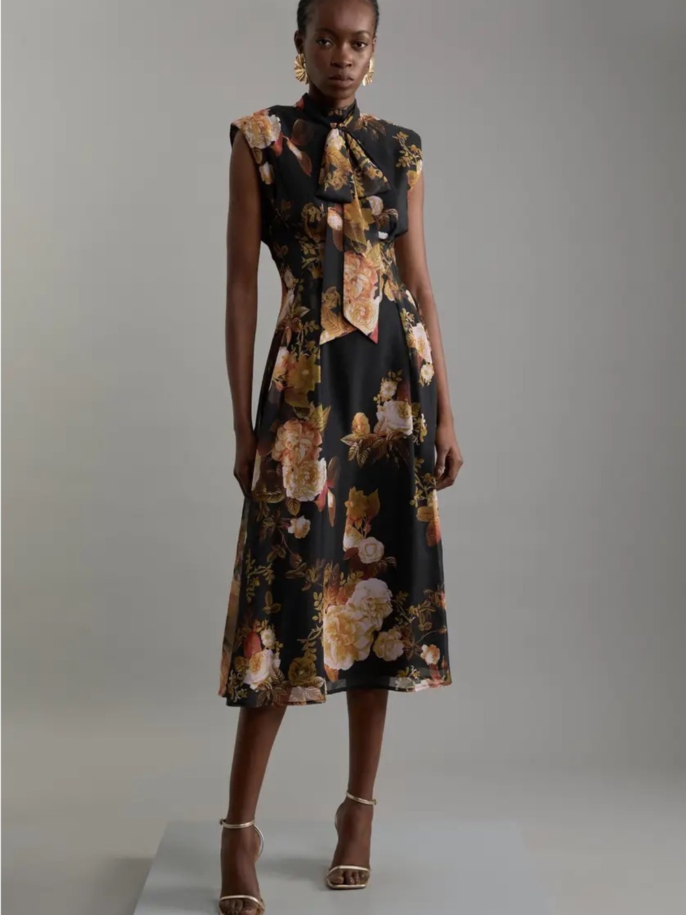 Karen Millen Petite Floral Georgette Woven Tie Midaxi Dress Size US 6, NWT